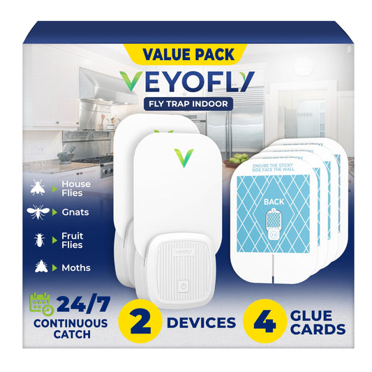 VEYOFLY Fly Trap Indoor, Fruit Fly Traps for Indoors Flying Insect (2 Device + 4 Refills) Gnat Traps for House Indoor, Bug Zapper Indoor, Gnat Killer Catcher & Fruit Fly Killer Light Plug in