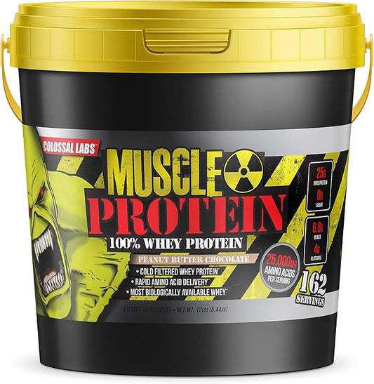 Muscle Protein Whey Powder [12 lbs/Pack of 1]??Cold Filtered, 25g Pure Protein, 6.6g BCAAs (Packaging May Vary) (12LB, Peanut Butter Chocolate)