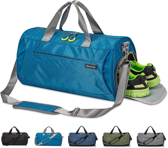 Kuston Sports Gym Bag with Shoes Compartment, Trolley Sleeve and Wet Pocket Gym Duffel Bag Overnight Bag-Upgraded