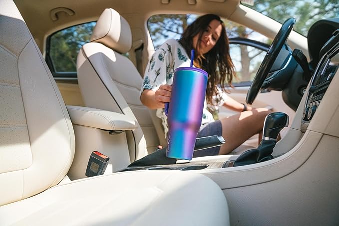 IRON °FLASK Co-Pilot Insulated Mug w/Straw & Flip Cap Lids - Cup Holder Bottle for Hot, Cold Drink - Leak-Proof - Water, Coffee Portable Travel Mug - Rose Gold, 32 Oz