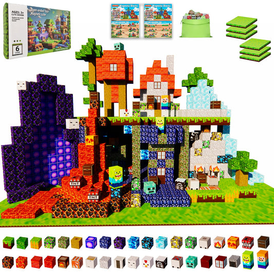 YunniFun Magetic blocks-200pcs Magnetic Building Blocks Toys Set Magnetic Toys for Boys Girls Kids Ages 3 4 5 6 7 8,Magnet STEM Games Christmas Birthday Gifts for Kids. (Mine Car Theme)