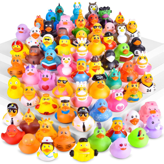 55 Packs Rubber Ducks in Bulk Assortment Car Ducks for Ducking, Small Rubber Duckies for Toddler Baby Bath Toys Floater Duck Bath Pool Toys Kids Party Favors with Mesh Carry Bag