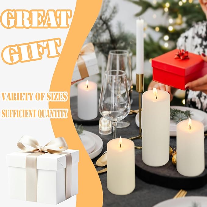 36 Pcs Ivory Pillar Candles Bulk Set，Hurricane Candlesï¼? Different Lengths (12 Each)，Dripless Unscented Smokeless，Gives You a Better Atmosphere When Organizing Wedding or Event Party.