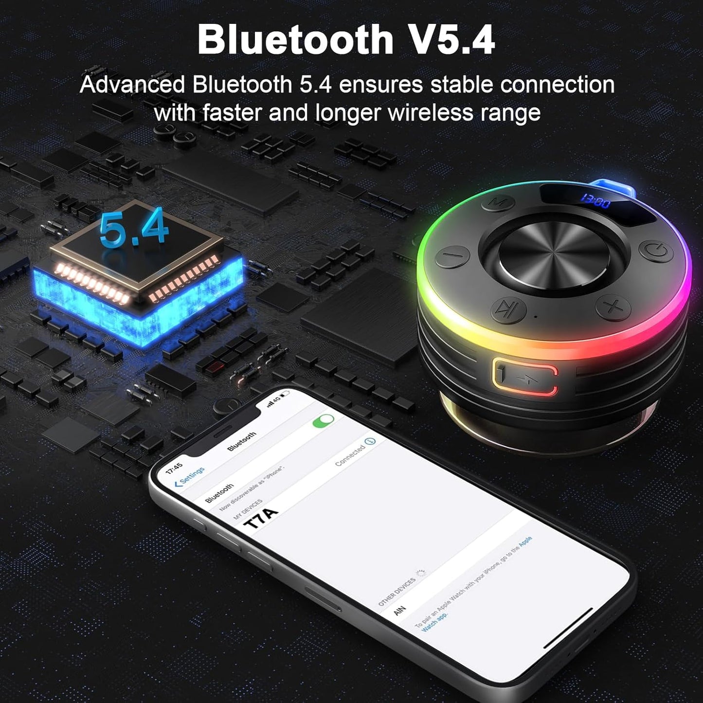 Dyurwa IPX7 Bluetooth Speaker, Shower Speaker Portable with Hook, Waterproof Bluetooth Speakers with Suction Cup