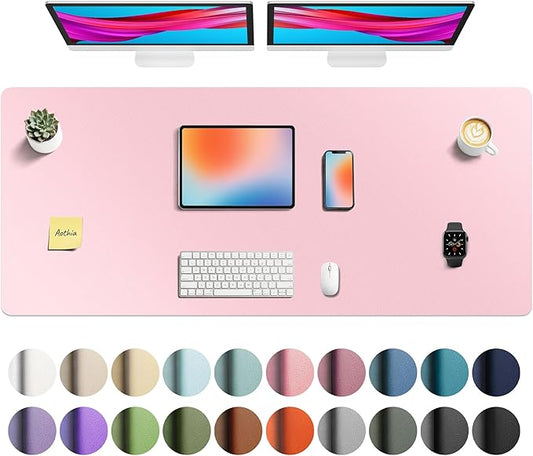 Aothia Faux Leather Desk Mat - Non-Slip PU Leather Desk Blotter, Waterproof Writing Surface, Large Desk Pad for Office & Home (Fairy Pink, 55" x 24")