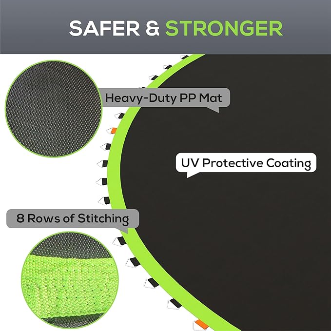 Soozier Trampoline Replacement Mat, Fits 12' Trampoline with 72 V Hooks, 5. 5" Springs, Trampoline Mat with 8 Rows of Stitching, Spring Pull Tool Spring, Frame not Included