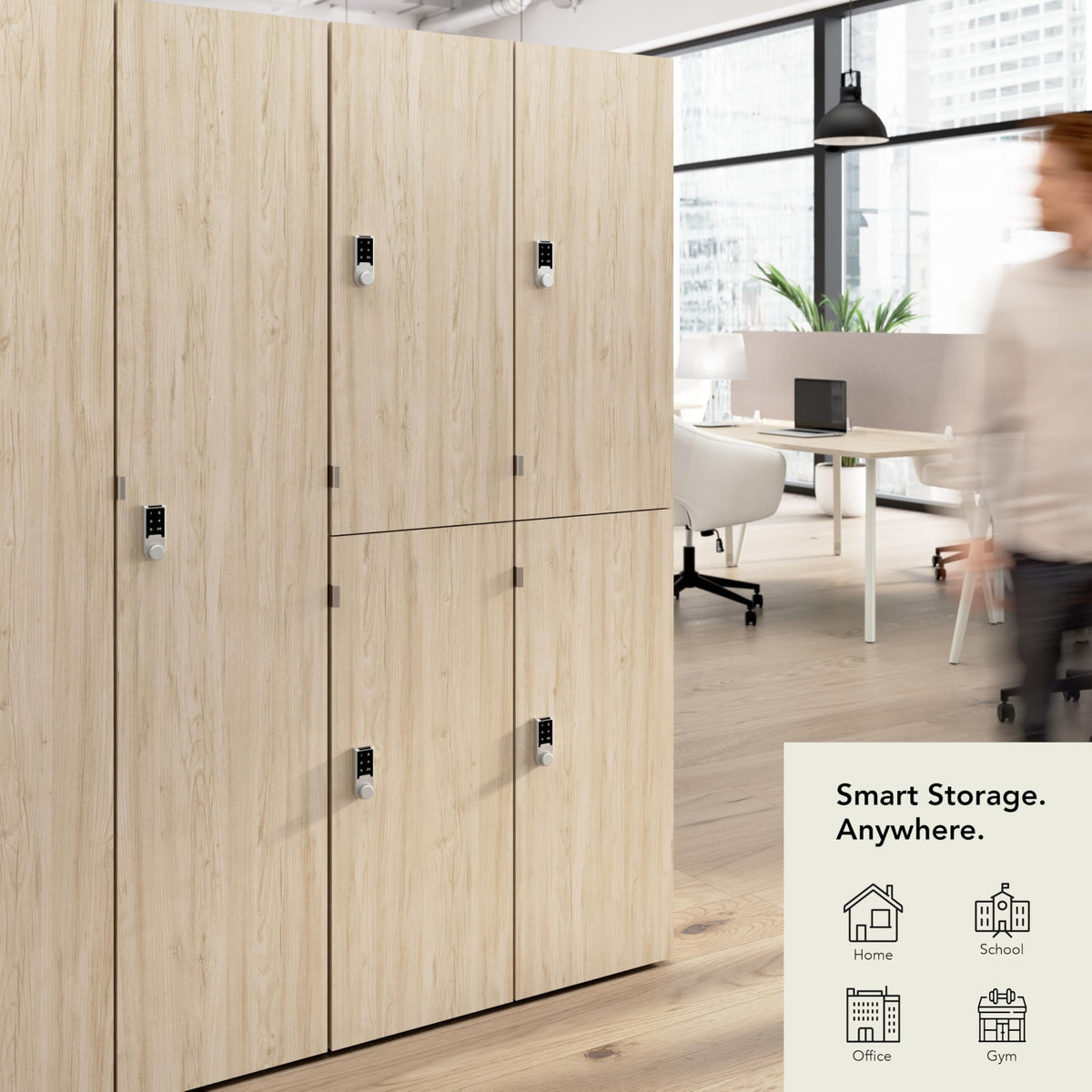 Bush Business Furniture Single Tier 2 Door Storage Locker with Keypad Locks, Office Furniture, Assure Collection, Natural Elm