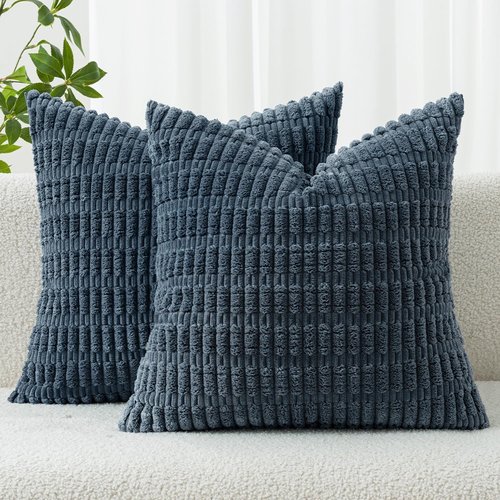 MIULEE Euro Sham Pillow Covers - Soft Boho Striped Corduroy | 24x24 Inch for Modern Farmhouse Decor - Blue