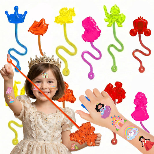 48PCS Princess Party Favors - 24PCS Temporary Tattoos & 24PCS Stick Hands Party - Perfect Birthday Party Supplies, Goodie Bag Stuffers, Treasure Box Toys, Classroom Prizes, and Student Gifts
