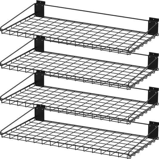 BeapTcely 4 Pcs Slatwall Wire Shelf, 24 x 12 Inch Metal Slat Wall Shelves Heavy Duty Slat Wall Shelf Organizer Slatwall Shelving Accessories for Garage, Home (4, 23.6" x 11.8")