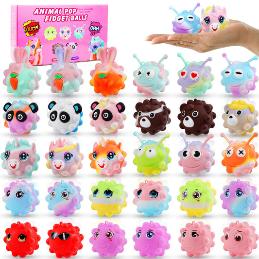 30 Pack Animal Pop Balls Party Favors for Kids,3D Pop Balls Fidget Toys,Birthday Gifts for Boys & Girls,Goodie Bag Stuffers,Pinata Stuffers Filler,Carnival Prizes,Treasure Box Toys,Kids Prizes