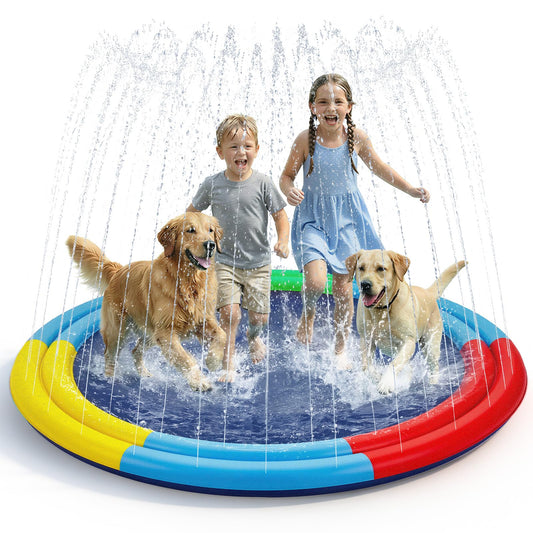 Splash Pad for Kids & Dogs, 78” Sprinkler Splash Pad with Dual Sprayers, Large Non-Slid Splash Mat, 360° Spray Outdoor Water Toys for Backyard, Summer, Gifts for Toddlers, Family, Pets