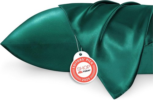 Bedsure Satin Pillowcase - Luxurious Silk-Like Feel | Standard Size Dark Green, 20x26 Inches, 2-Pack