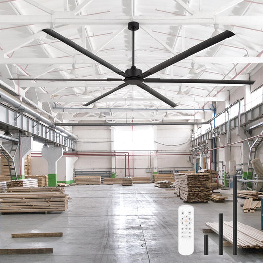 Breezary 120 Inch Ceiling Fan No Lights Extra Large HVLS 10ft Industrial Black Ceiling Fan without Light for High Ceiling Ultra-Quiet DC Motor 6 Aluminum Blades for Commercial Use Garage Warehouse Gym