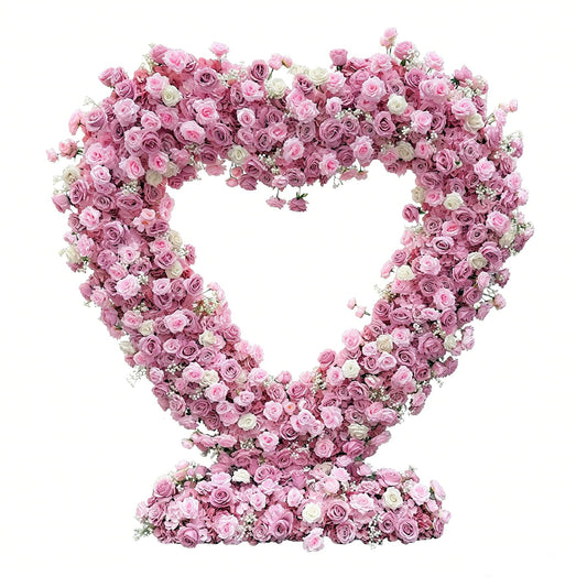 6.56x6.56ft Heart-Shaped Artificial Flower Arch Backdrop with Fabric Base, Floral Decor for Wedding Arch, Ideal for Birthday Banquets & Outdoor Party Scene Decoration (Pink, Arch Frame Not Included)