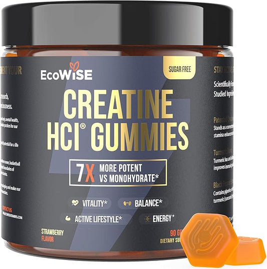 Creatine HCL Gummies 750mg, Chewable Gummies for Men & Women, Sugar-Free, Vegan, HCL Creatine for Active Lifestyle, Strawberry Flavor, 90 Count