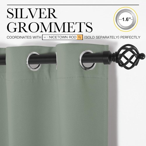 NICETOWN Blackout Curtain Panels - Thermal Insulated Draperies in Greyish Green | 34 x 72 Inches, 1 Pair