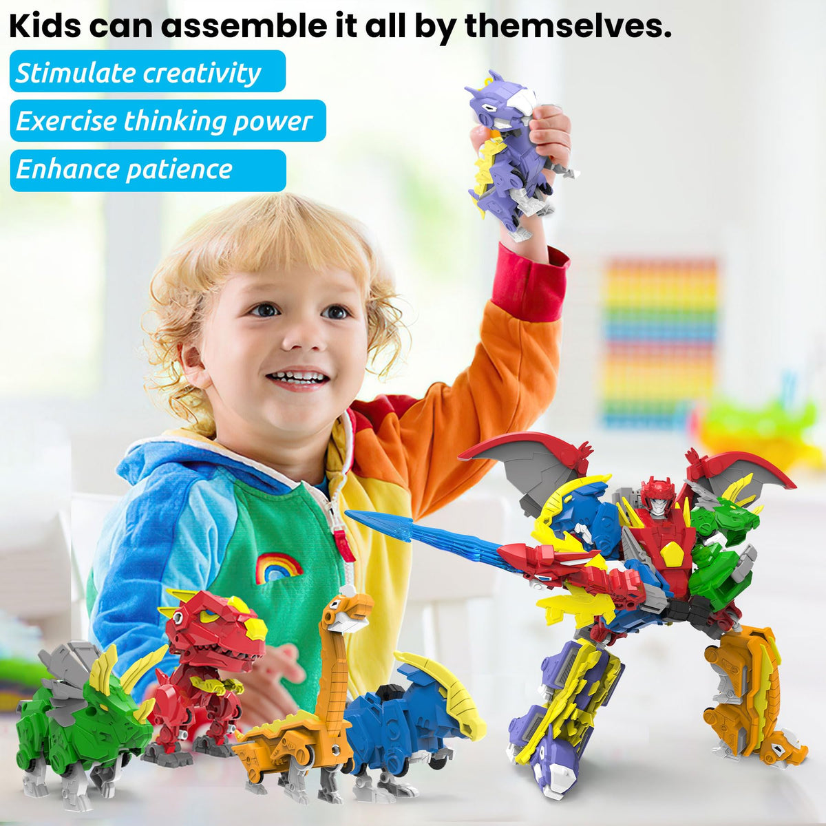 Wenbeier Robot Dinosaur Toy 6-in-1 Transforming Robot Toys Take Apart Toys Including 6 Dinosaur Action Figures with Weapon Deformation for Boys and Girl Ages 6 7 8 9
