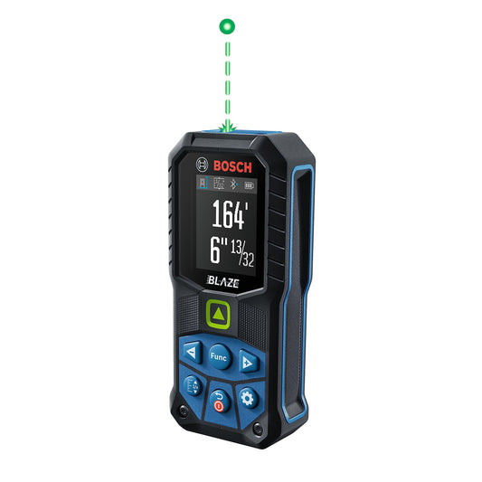 BOSCH GLM165-27CGL 165 Ft Blaze Green-Beam Laser Distance Measure with 3.7V Lithium-Ion 1.0 Ah Battery, Includes 1.0 Ah 3.7V Lithium-Ion Battery, Belt Clip, & Pouch