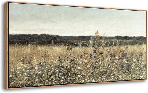 DJSYLIFE Vintage Wildflower Field Canvas Wall Art - Classic Floral Landscape Print | 20"x40" for Farmhouse Decor