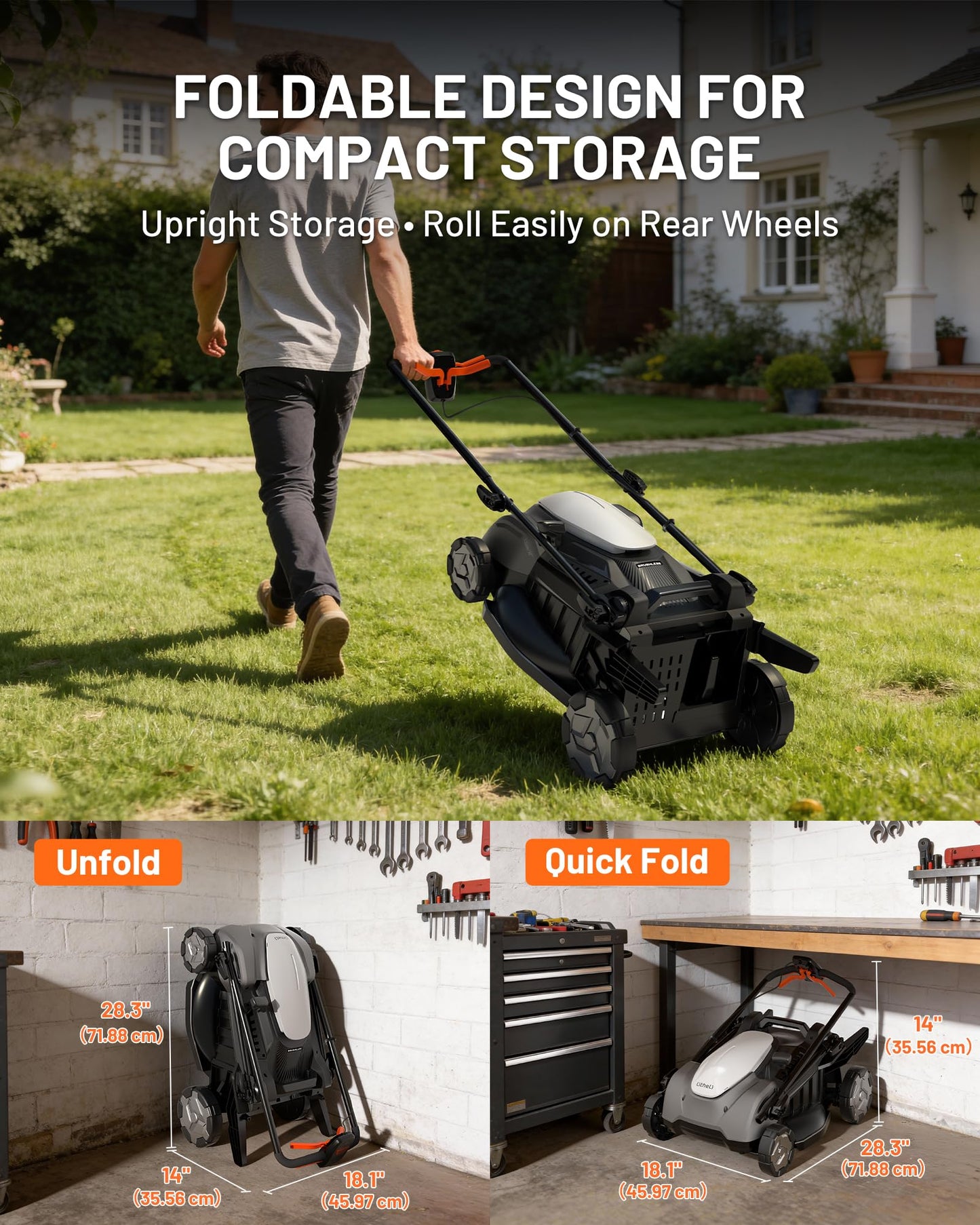 Litheli 18-inch 40V Self-Propelled Brushless Lawn Mower for Garden Yards, Lightweight Cordless Mower with 6-Position Height Adjustment, 2×5.0Ah Batteries Included