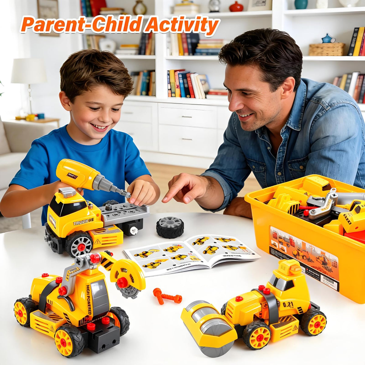 FLY2SKY Take Apart Toys for 3 4 5 6 7 8 Year Old Boys 9 in 3 Construction Toy with Electric Drill Take Apart Truck Set DIY Engineering Building Toy Push & Go STEM Toy Gift for Boys Toys Age 6-8