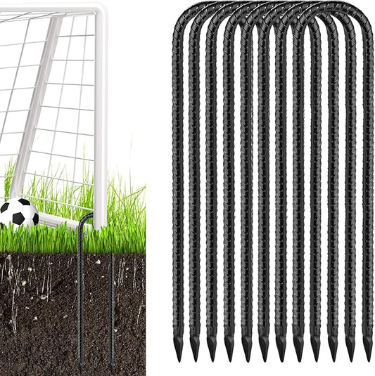 Black Trampoline Stakes Anchors High Wind 12inx6mm Galvanized U Hook 8pcs Rebar Stakes – Heavy Duty Ground Anchors for Trampoline,Yard & Inflatable,Landscape Metal Stakes for Outdoor Decorations