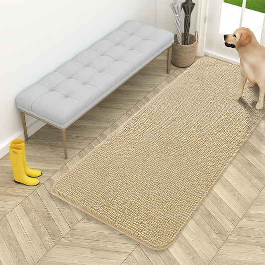 OLANLY Dog Door Mat - Absorbent Non-Slip Washable Doormat for Muddy Paws | 54x24 Inches, Beige