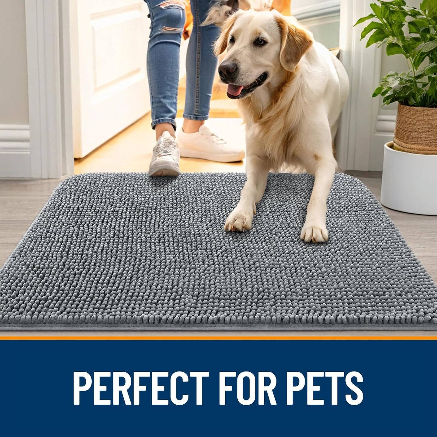 OLANLY Dog Door Mat - Absorbent Non-Slip Chenille Mat for Muddy Paws | 70x32 Grey Indoor Entryway Carpet