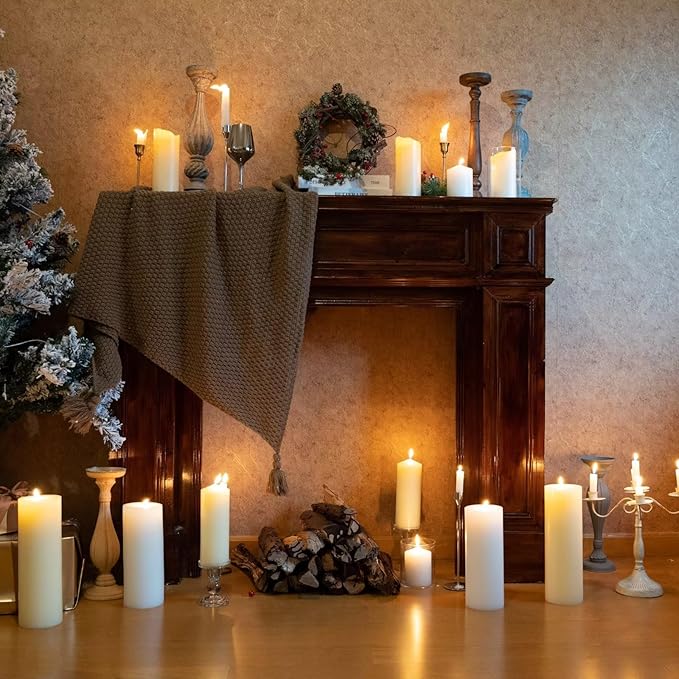 MOZEAL 4" x 12" Extra-Large Silver Pillar Candles (Set of 2), Unscented,Dripless, Smokeless,Long Clean-Burning,These Tall 12 inch Large Silver Pillar Candles Perfect for Weddings and Christmas Decor