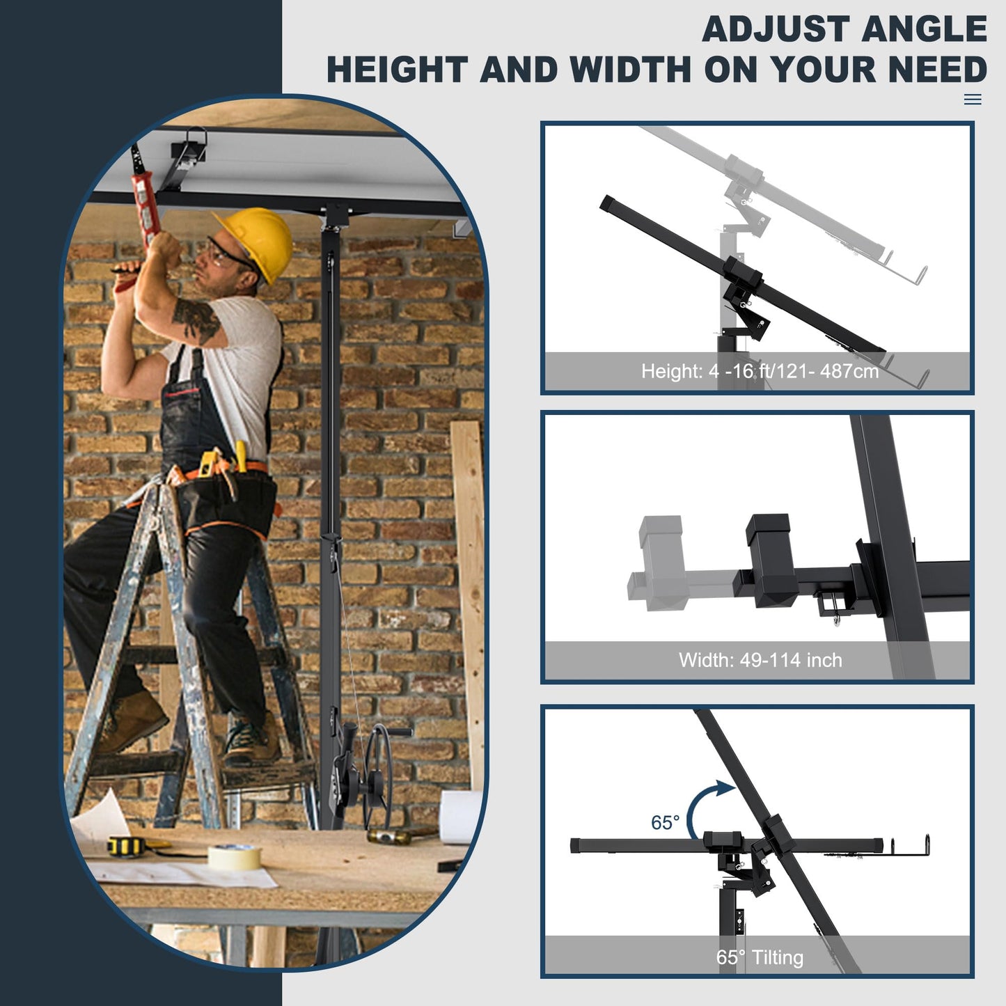 Drywall Lift 16 ft,Drywall Rolling Lifter Panel,150LBS Heavy Duty Sheetrock Lift,Drywall Lifter Panel Hoist Jack With 360° Adjustable Telescopic Arm & 3 Lockable Wheels