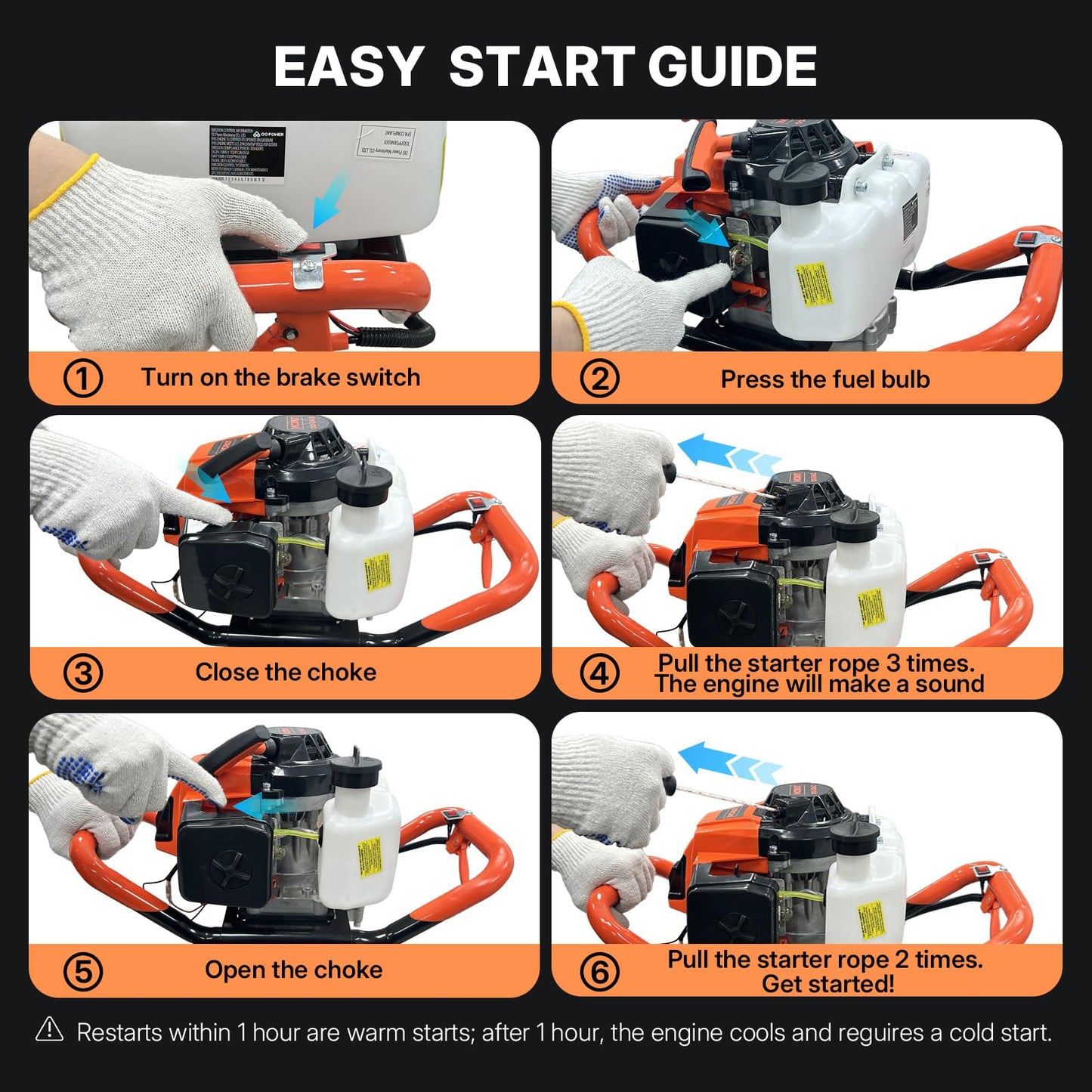 WORKIT 72CC Post Hole Digger, Auger Post Hole Digger Easy Start, 2-Cycle Xtreme Engine, Gas Powered Earth Auger with 4"+6"+12" Auger Drill Bit, 20"+30" Extension Rods, EPA Certification