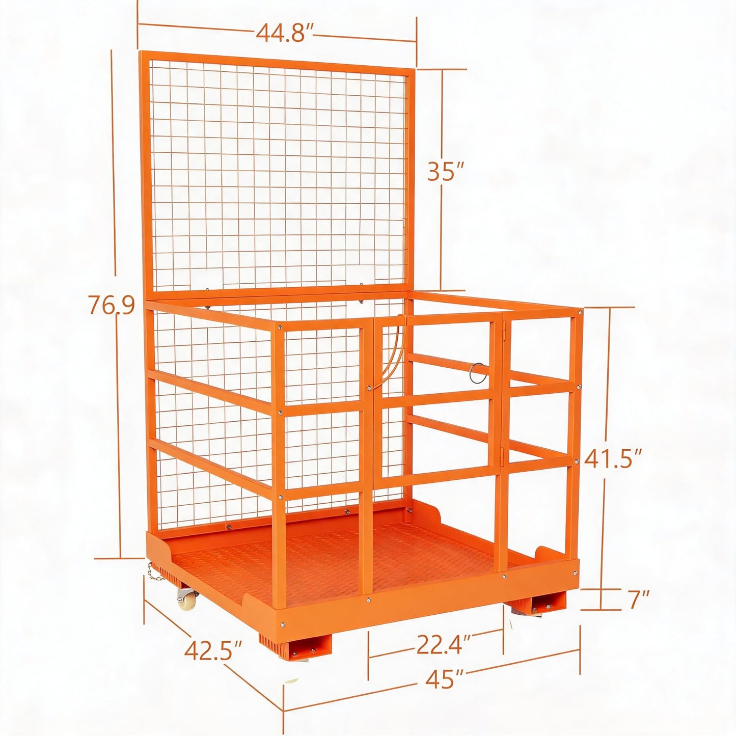 43"x45" Forklift Safety Cage with Wheels, Heavy Duty 1800 LB Capacity Forklift Man Basket with Safety Harness & Lock, Forklift Work Platform Lift Basket for Lifting Loader