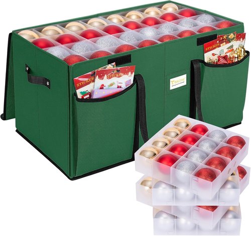 BALEINE Christmas Ornament Storage Box - Premium Container for 128 Holiday Ornaments | Green, Durable Design