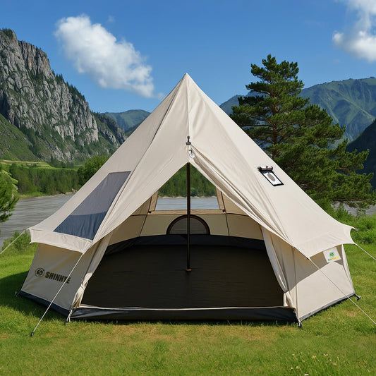 Bell Yurt Tent, Waterproof Luxury 4 Season Hot Tent with Stove Jack/Air Conditioner Vents/2 Skylight for Family Outdoor Camping Oxford Glamping Tents for All Year Living (4M- 173 sq. ft yurt)