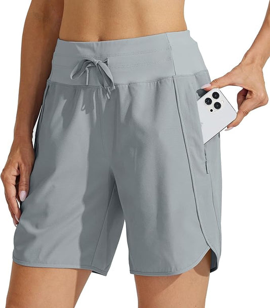 Willit Women's 7" Athletic Running Shorts Long Workout Hiking Shorts Quick Dry High Waisted Active Zipper Pocket(X-Small)