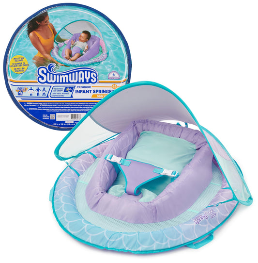 SwimWays Infant Spring Float, Baby Pool Float with Canopy, Swimming Pool Accessories for Kids 3-9 Months, Mermaid