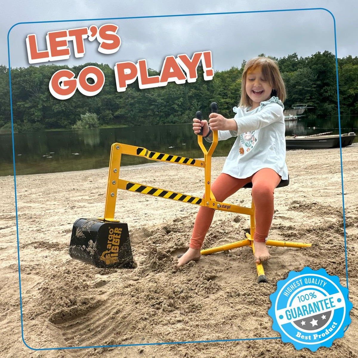 Stargo Sand Digger Kids Excavator Ride on Toy, Beach Toys Outdoor Sandbox Toy Digger for Kids, Solid Steel Rotates 360, Role Play, Sand Toys