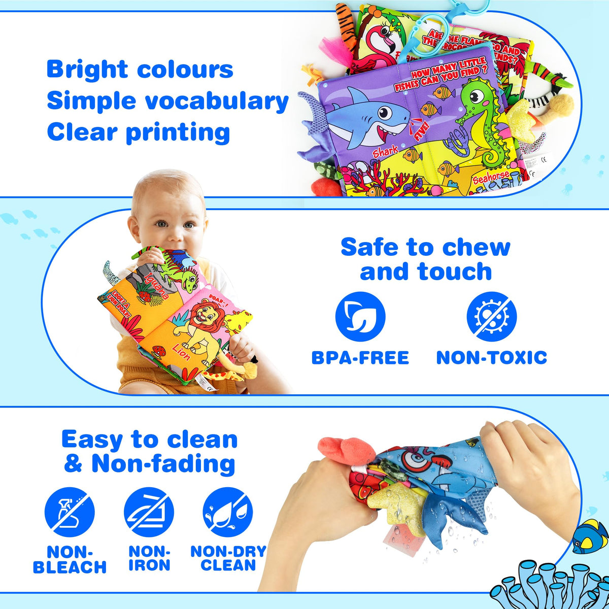 Helsort 2PCS Crinkle Cloth Books - High Contrast Sensory Toys Touch Feel Book for Tummy Time, Infant Travel Essentials Forest Ocean Themes, and Newborn Development Toys 0-18 Months