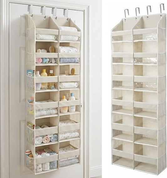 HOMELUX THEORY UPGRADED 6 Tiers Over The Door Organizer Hanging - 100D EXTRA THICK & 50lbs HUGE CAPACITY, 12 Side Mesh Pockets Over The Door Shoe Organizer, Hanging Closet Organizer (Ivory, XL)