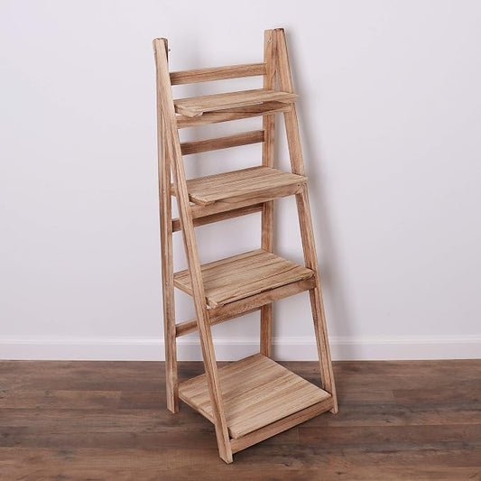 Distressed Ladder Shelf - Rustic Leaning Shelf for Home Decor (Driftwood)
