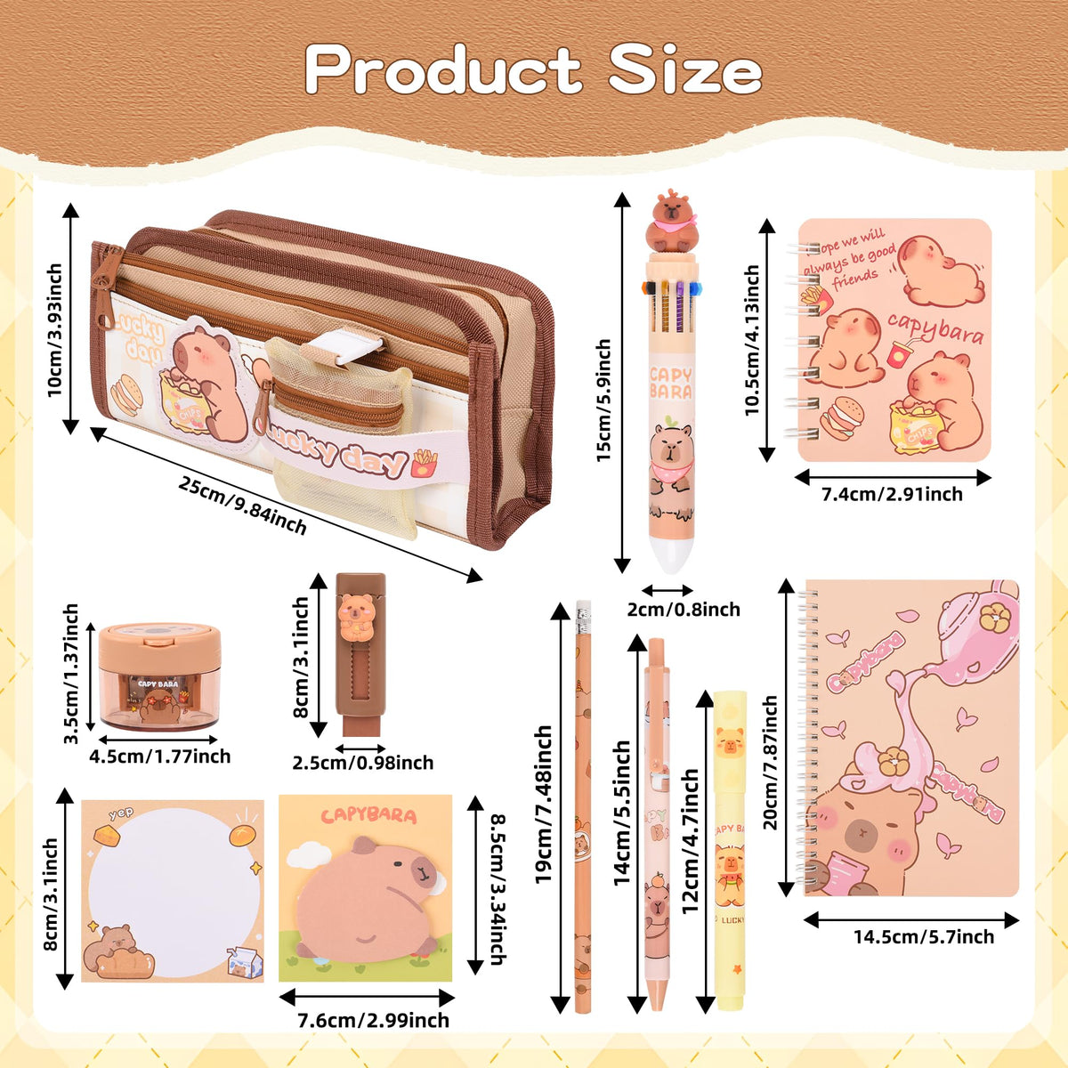 Ulema 33Pcs Cute Capybara Stationery Set,Capybara Birthday Gifts for Boys Girls School Supplies,Capybara Set with Compartments Gel Pens, Pencils, Erasers, Pencil Sharpener etc, Classroom Rewards.