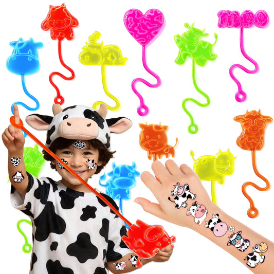 48PCS Cow Party Favors - 24PCS Cow Temporary Tattoos & 24PCS Cow Stick Hands Party Favors - Perfect Birthday Favors, Goodie Bag Stuffers, Treasure Box Toys, Classroom Prizes, and Student Gifts