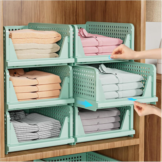 SNSLXH Stackable Closet Organizer Box - Multifunctional & Foldable Storage Basket for Bathroom, Kitchen, Laundry | Green, 5 Pack