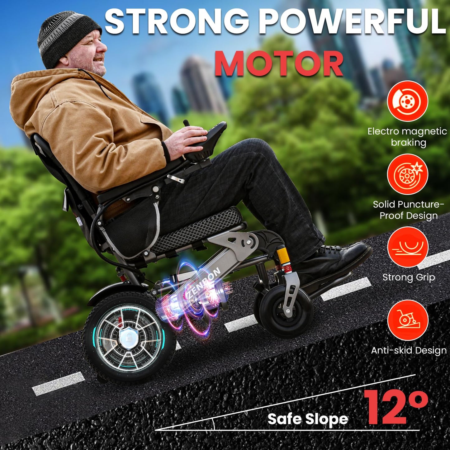Electric Wheelchair ZENBON Lightweight Extra Wide Automatic Folding Motorized Wheelchairs for Seniors/Adults Motorized Mobility Device All Terrain 700W Power Wheel Chairs with Baskets 330Lbs (Silver)