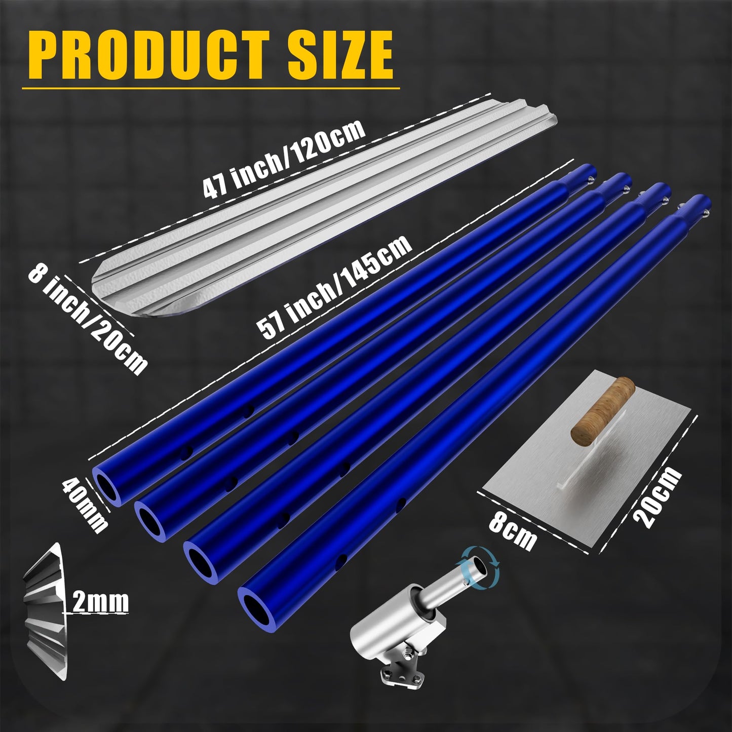 Bull Float Concrete Tools,48’’×8’’ Magnesium Aluminum Alloy Concrete Float with 4 Combinable Handles,Concrete Bull Float with Carrying Toolbox,Trowel,Concrete Bull Float Kit for Concrete Finishing
