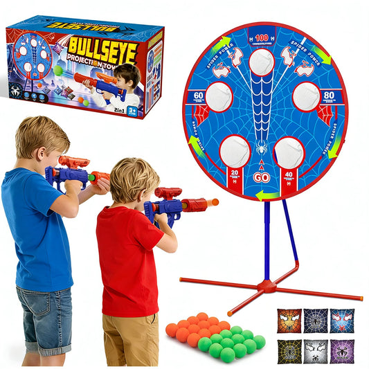 Spider Upgraded 2-in-1 Shooting Games Toys: Rotating Target, 2 Air Blasters & 24 Foam Balls, Bean Bag Toss Game for Kids, Indoor Outdoor Yard Party Games for Boys Girls 4 5 6 7 8 9 10+ Year Old Gift