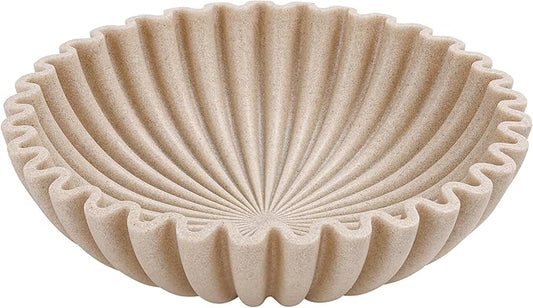 YMXYJM Large Decorative Bowl, Modern Handicraft Bowls for Home Decor, Fruit Bowl for Kitchen Counter, Ruffle Decor, Stylish Key Bowl for Entry Table, Artificial Stone Beige