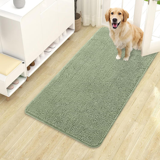 OLANLY Dog Door Mat - Absorbent Non-Slip Chenille Mat for Muddy Paws | 40x24 Sage Green, Quick Dry