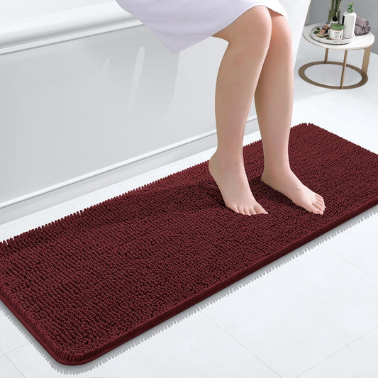 OLANLY Bathroom Runner Rugs - Soft Absorbent Chenille with Rubber Backing | Quick Dry, 47x17, Andorra Red-Brown